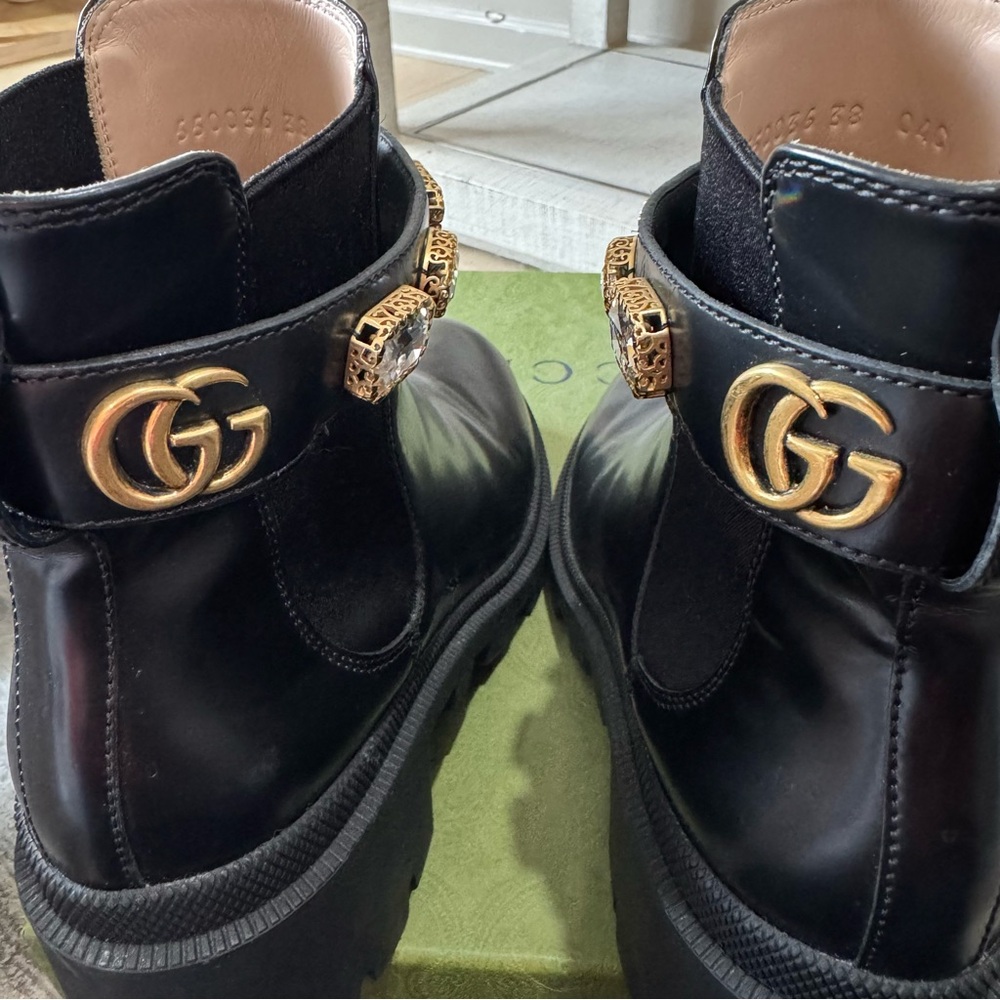 LIKE NEW Gucci Trip Embellished Block Heel Chelsea Boots, Size 38 - Picture 11 of 13